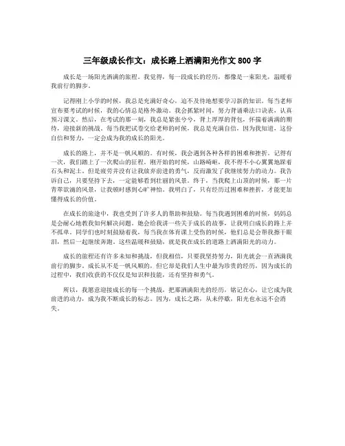 三年级成长作文：成长路上洒满阳光作文800字