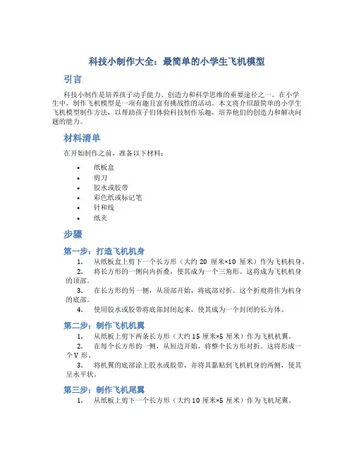 科技小制作大全最简单 小学生飞机模型