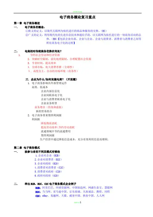电子商务概论复习重点