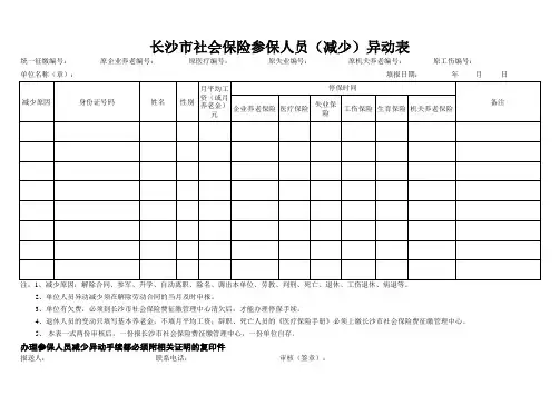 长沙市社会保险参保人员异动表(减少)