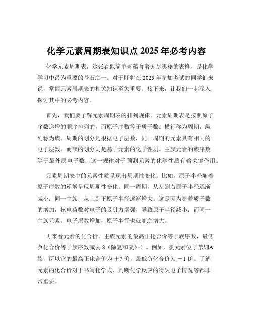 化学元素周期表知识点2025年必考内容