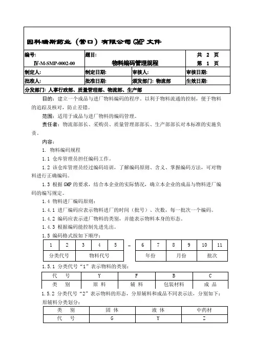 002-物料编码管理规程