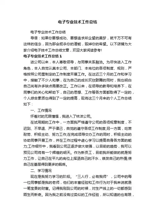 电子专业技术工作总结