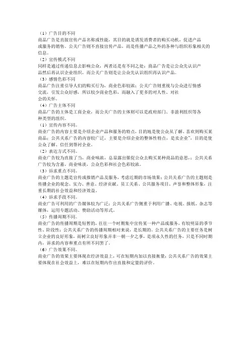 公共关系广告与商业广告的区别