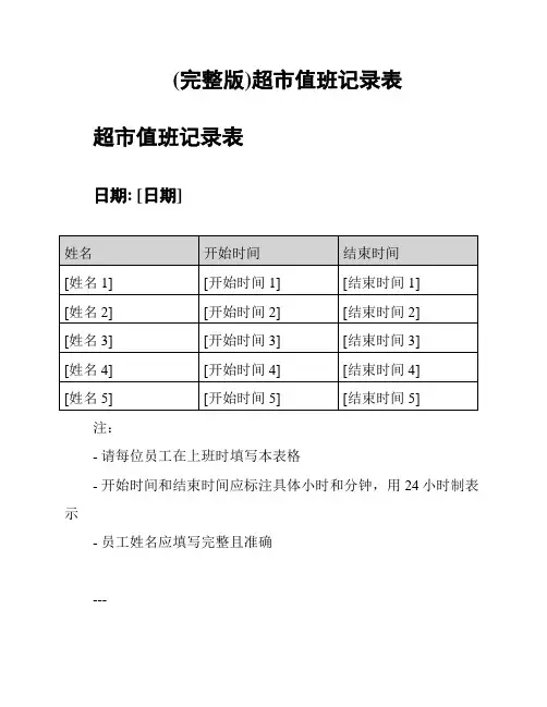 (完整版)超市值班记录表