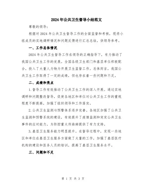2024年公共卫生督导小结范文