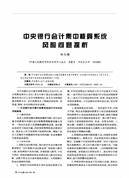 中央银行会计集中核算系统风险问题探析