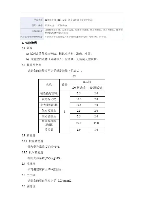 β2微球蛋白(β2—MG)测定试剂盒(化学发光法)产品技术要求新产业