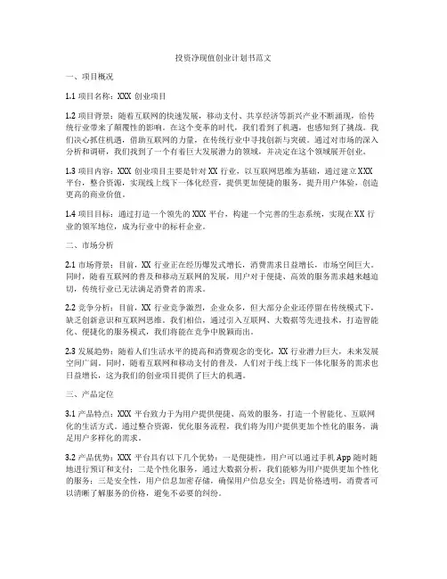 投资净现值创业计划书范文