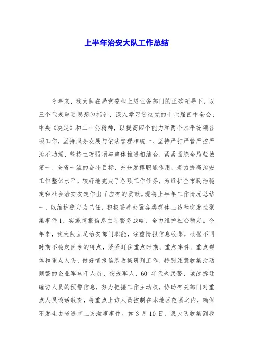 上半年治安大队工作总结