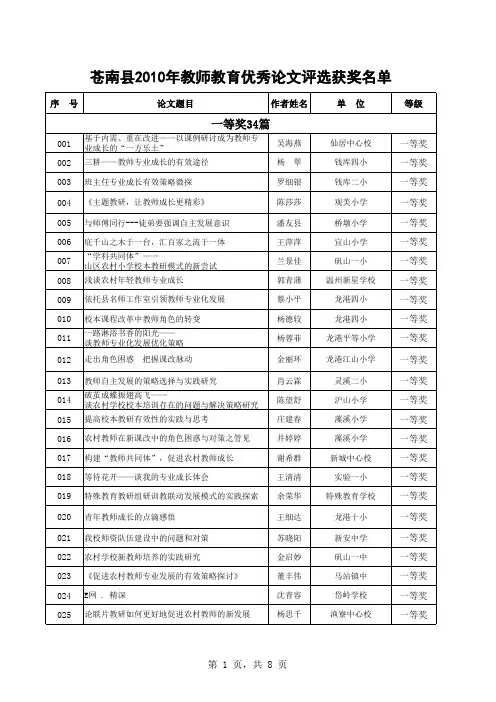 2010年教师教育论文评选结果
