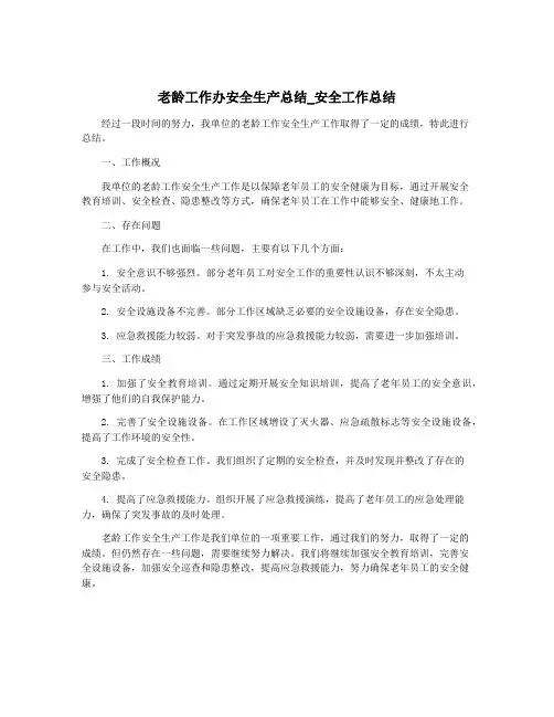 老龄工作办安全生产总结_安全工作总结