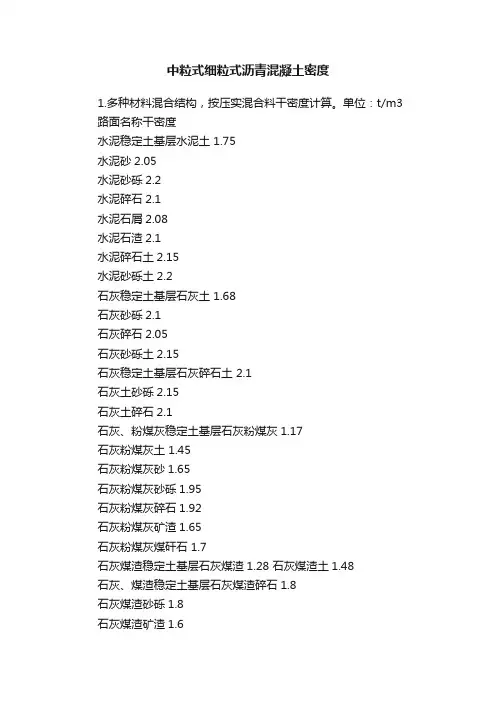 中粒式细粒式沥青混凝土密度