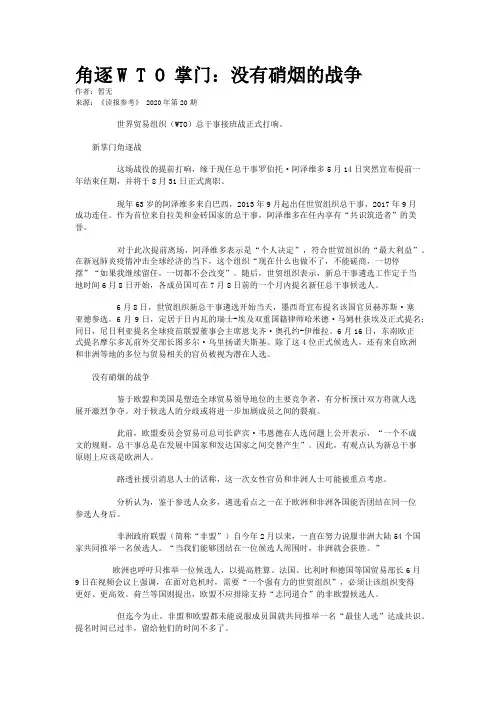角逐W T O 掌门：没有硝烟的战争