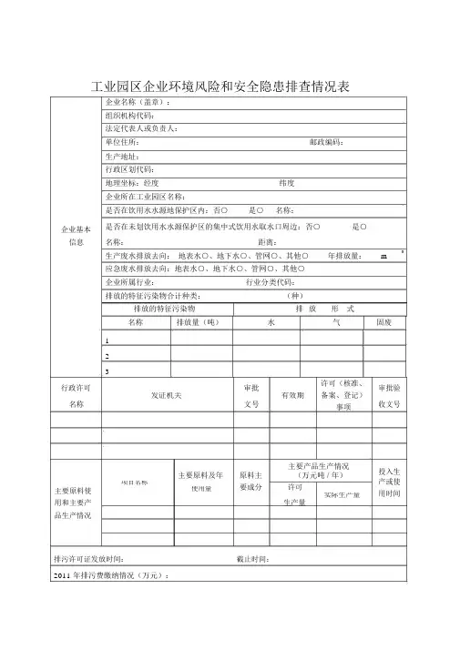 工业园区企业环境风险和安全隐患排查情况表