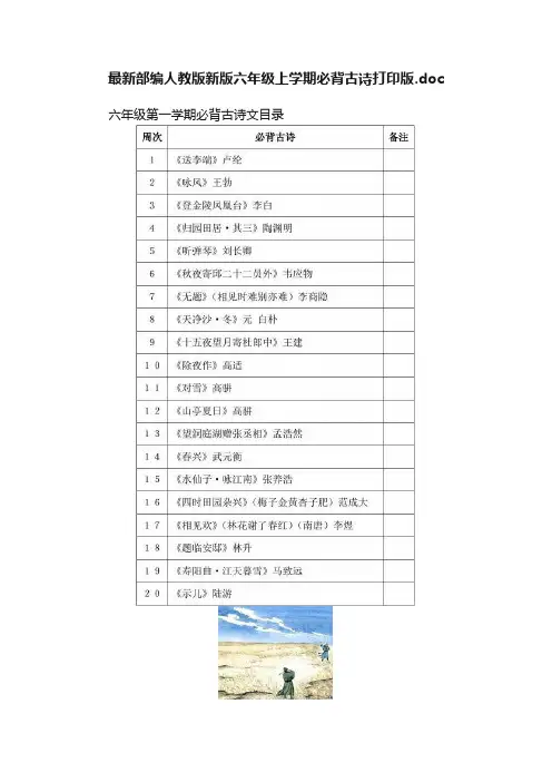 最新部编人教版新版六年级上学期必背古诗打印版.doc