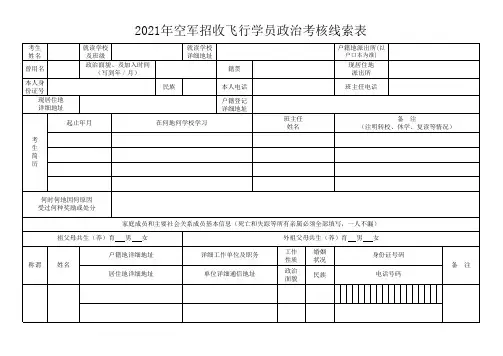 2021年空军招收飞行学员政治考核线索表-学生填写