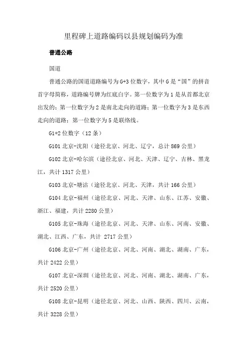 里程碑上道路编码以县规划编码为准