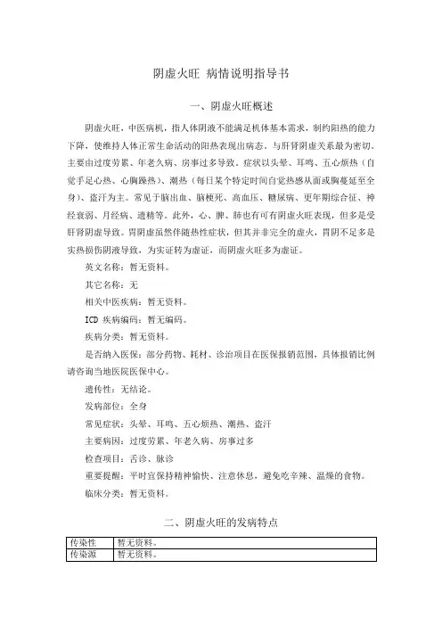 阴虚火旺 病情说明指导书