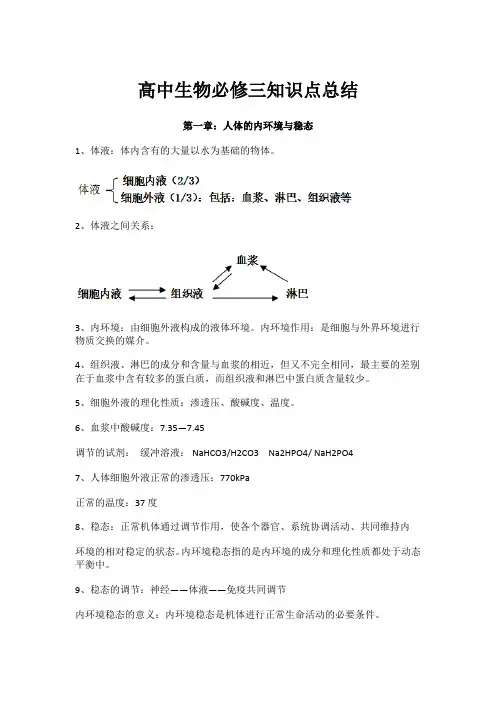 高中生物必修三知识点总结