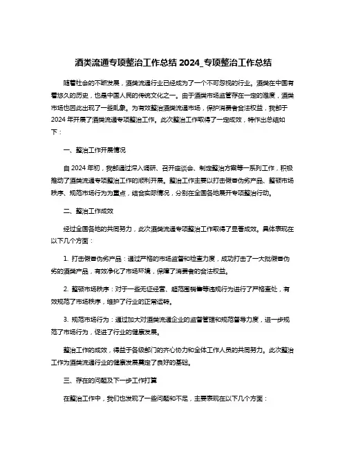 酒类流通专项整治工作总结2024_专项整治工作总结