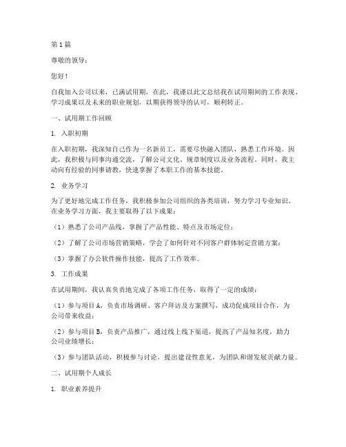个人转正申请总结范文(3篇)
