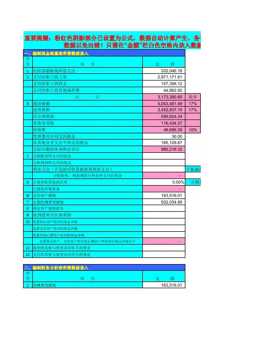 现金流量表(自动生成)模板