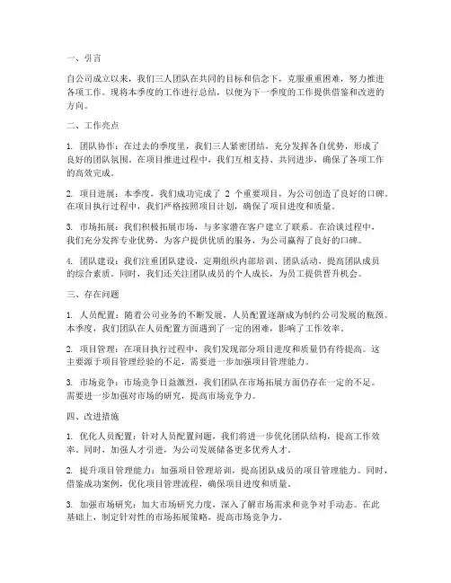 初创公司三个人工作总结