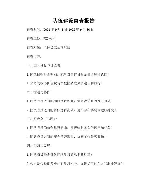 队伍建设自查报告