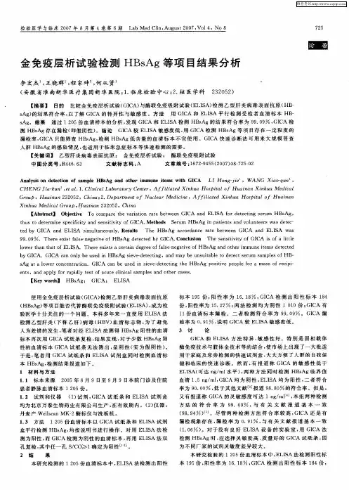 金免疫层析试验检测HBsAg等项目结果分析