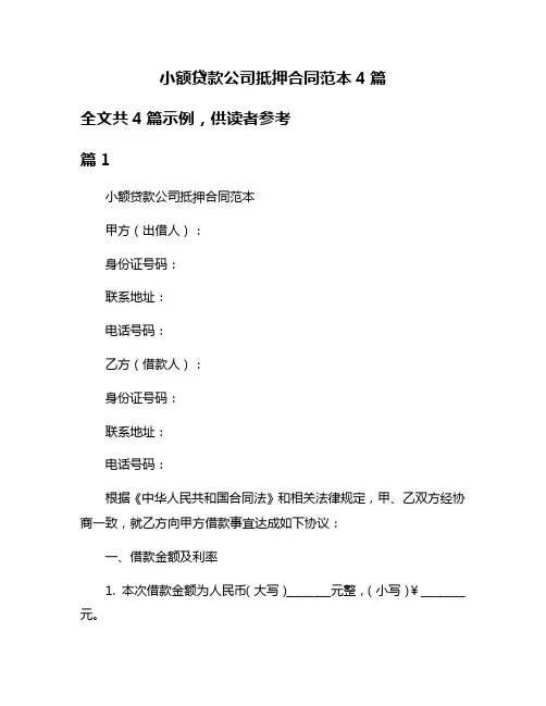 小额贷款公司抵押合同范本4篇