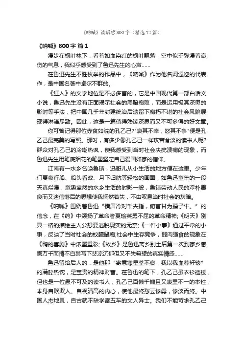 《呐喊》读后感800字（精选12篇）