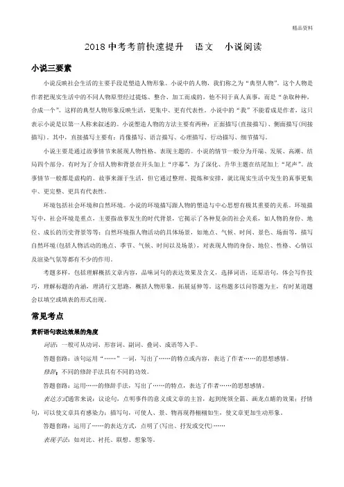 专题03 小说阅读-2018年中考语文考前快速提升(解析版)