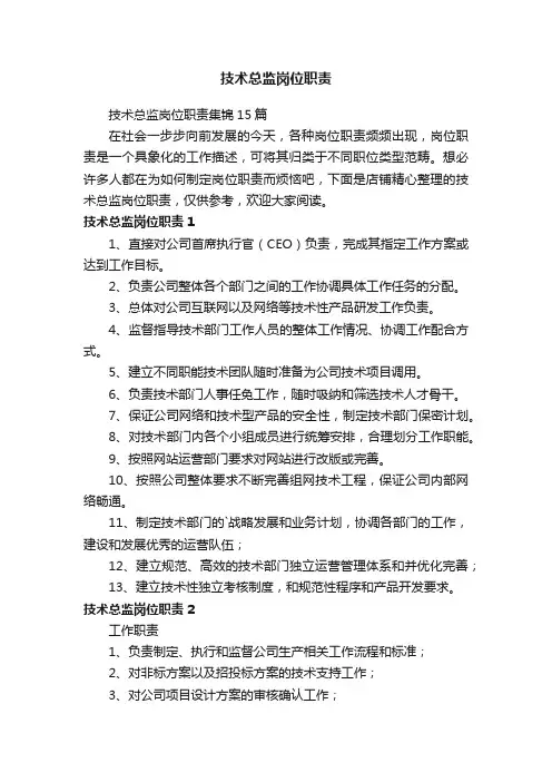 技术总监岗位职责