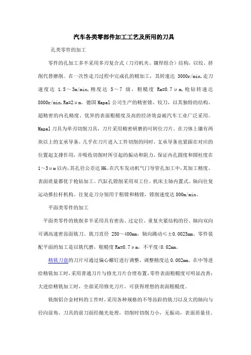 汽车各类零部件加工工艺及所用的刀具