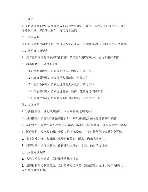 氨泄漏应急疏散演练预案