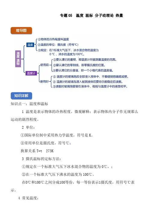 2022年 新八年级物理期末大串讲沪教版05温度 温标 热量解析板配套精选卷