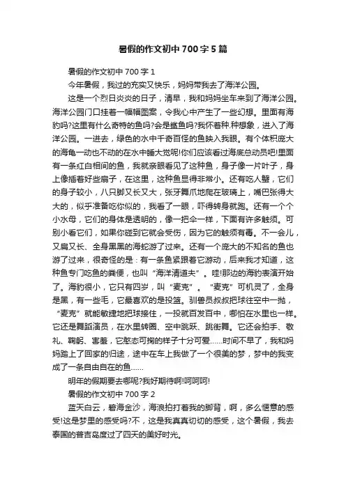 暑假的作文初中700字5篇