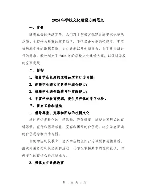 2024年学校文化建设方案范文