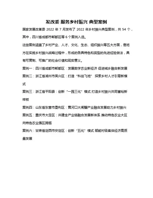 发改委 服务乡村振兴 典型案例