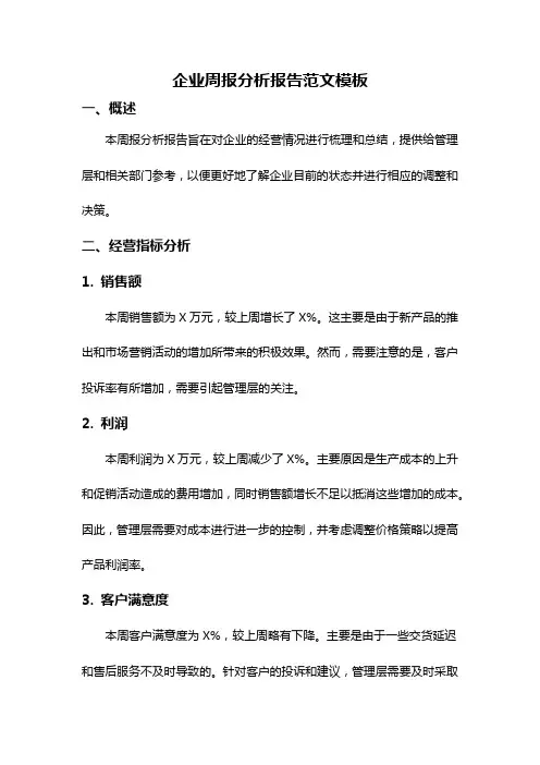 企业周报分析报告范文模板