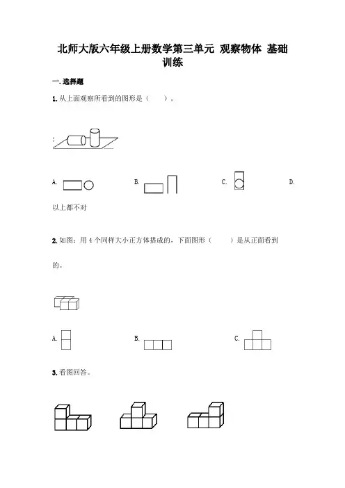 北师大版六年级上册数学第三单元 观察物体 基础训练附完整答案(网校专用)