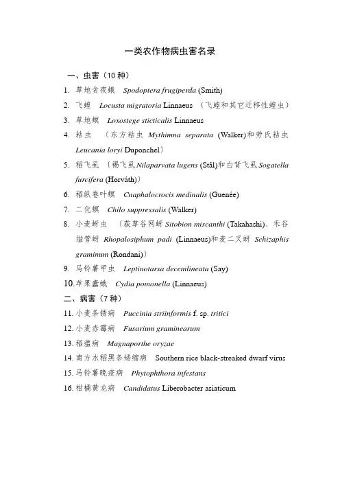 一类农作物病虫害名录