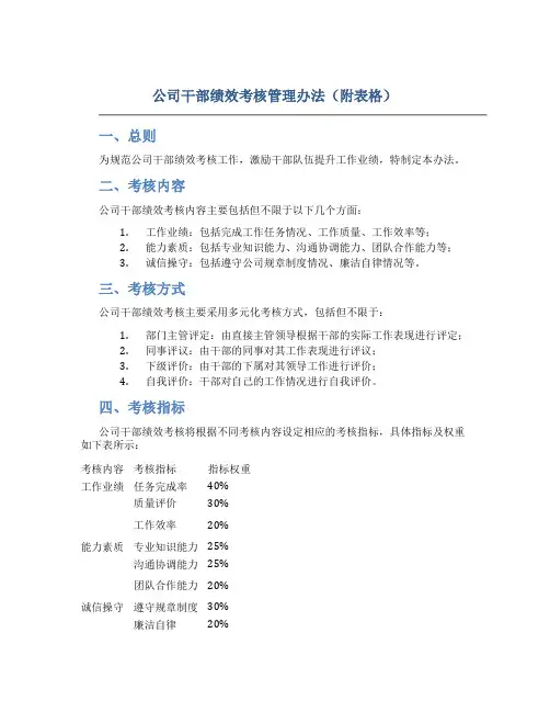 公司干部绩效考核管理办法(附表格)