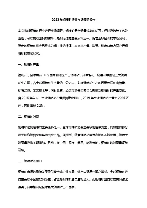 2023年铜精矿行业市场调研报告