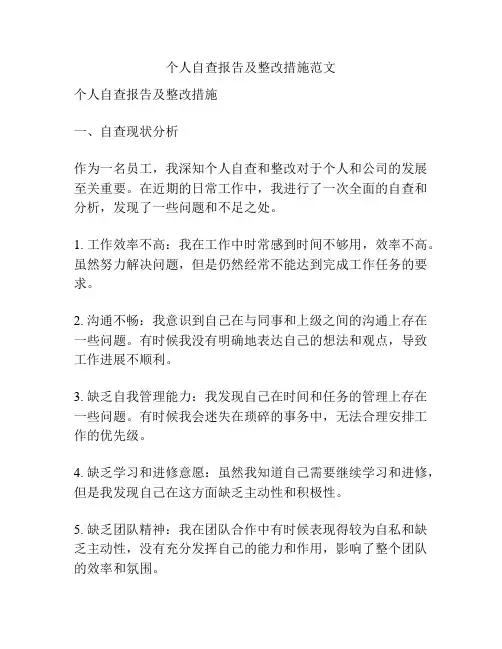 个人自查报告及整改措施范文