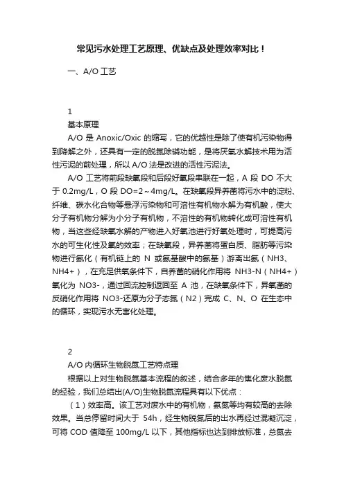 常见污水处理工艺原理、优缺点及处理效率对比！