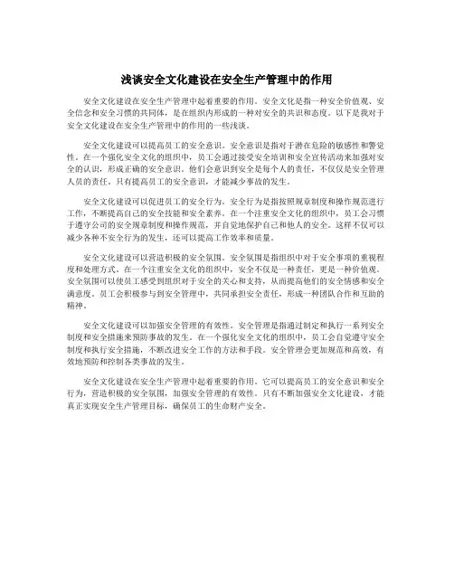 浅谈安全文化建设在安全生产管理中的作用