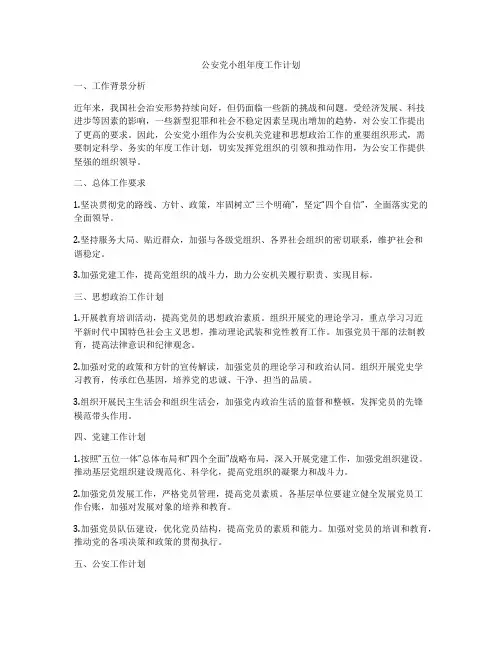 公安党小组年度工作计划