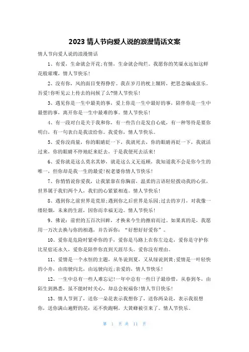 2023情人节向爱人说的浪漫情话文案